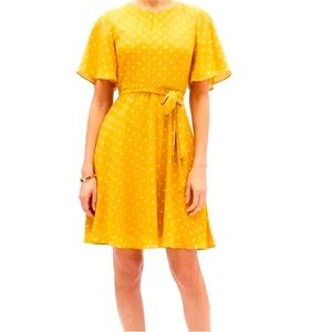 Yellow Flutter Sleeve A-Line Midi Dress